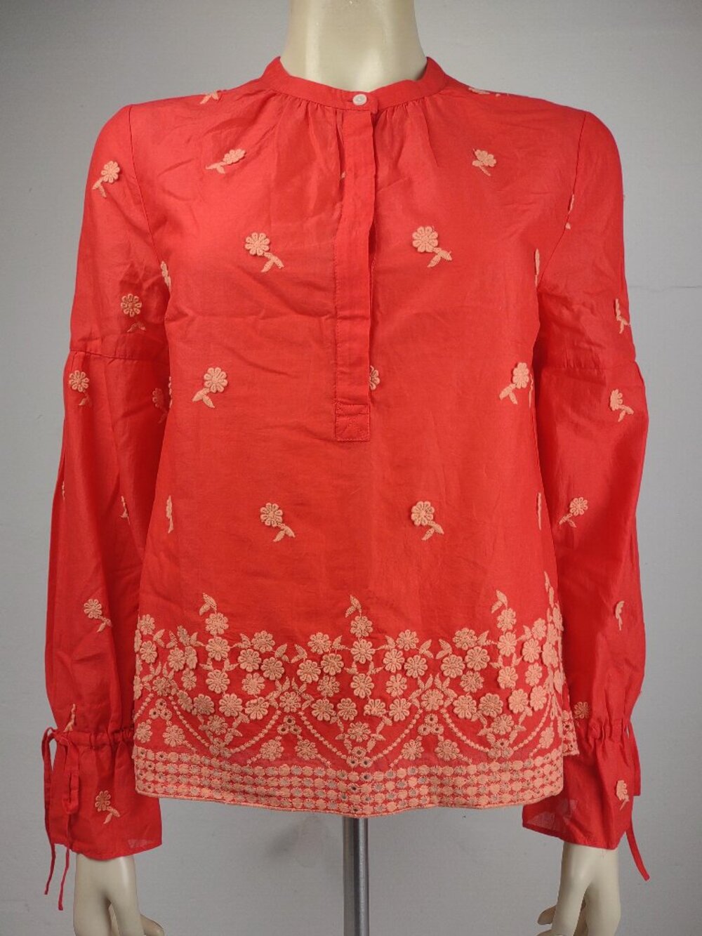NWT J. Crew orange floral applique embroidered 100% Cotton blouse top ladies XS